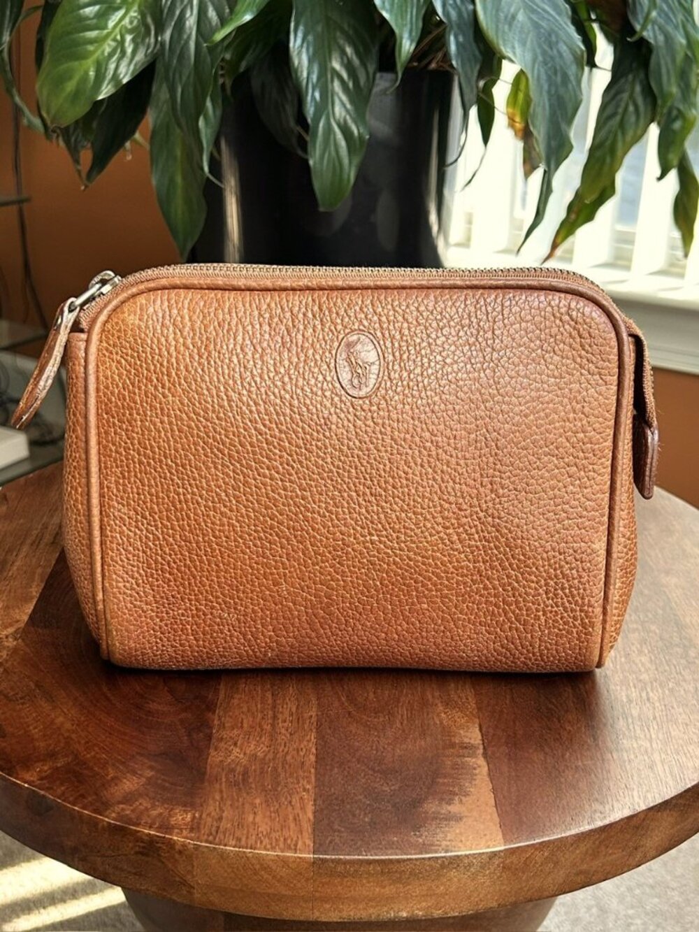 RALPH LAUREN Pebbled Grain Calfskin Pouch, British Tan